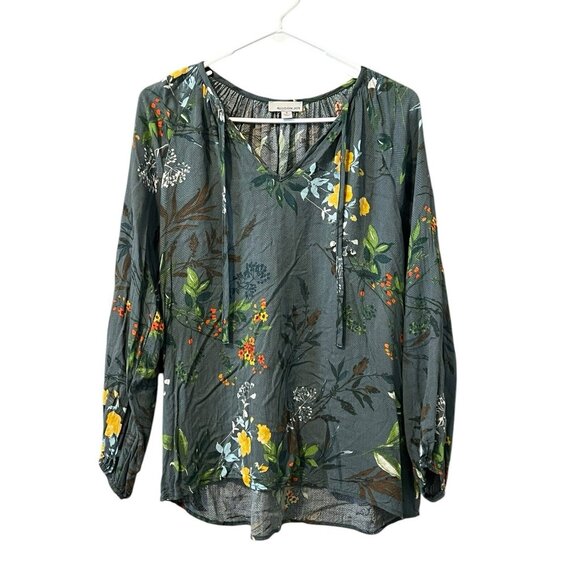 Allison Joy Top Blouse Women Small Floral Print 3/4 Sleeve Green Lightweight - Picture 1 of 12